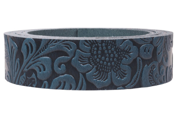 Lederriemen WB-Floral blau-1.5cm breit