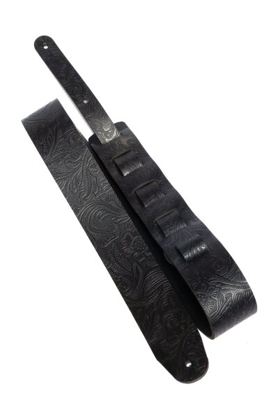 Leder Gitarrengurt Floral schwarz-6cm breit / 115-155cm lang