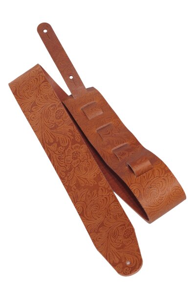 Leder Gitarrengurt Floral cognac-7cm breit / 90-130cm lang