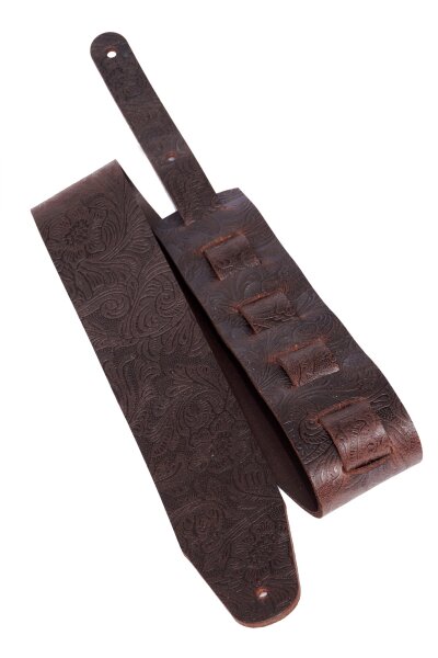 Leder Gitarrengurt Floral dunkelbraun-7cm breit / 90-130cm lang