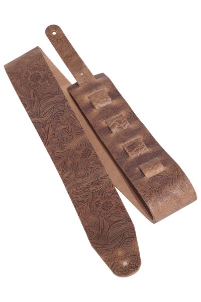 Leder Gitarrengurt Floral braun-6cm breit / 115-155cm lang