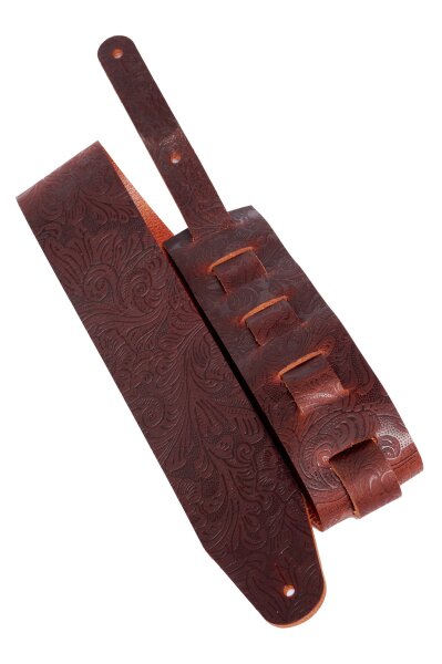 Leder Gitarrengurt Floral rotbraun-7cm breit / 90-130cm lang
