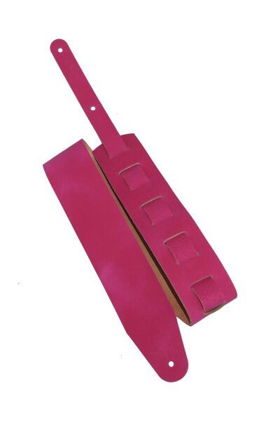 Leder Gitarrengurt "Pull Up" pink-8cm breit / 130-170cm lang