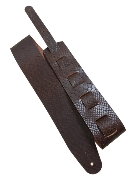 Leder Gitarrengurt Snake rotbraun-8cm breit / 90-130cm lang