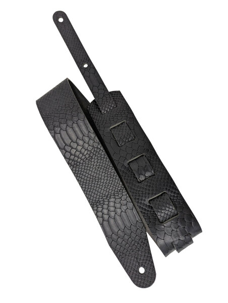 Leder Gitarrengurt Snake schwarz-6cm breit / 90-130cm lang