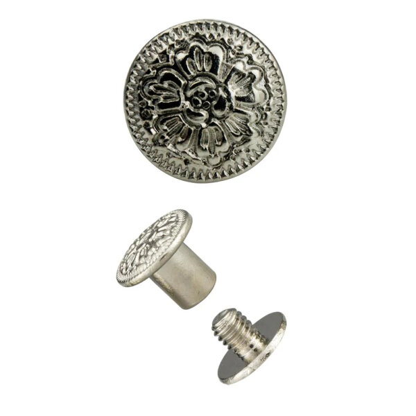 10 Floral Buchschrauben - Chicagoschrauben silber